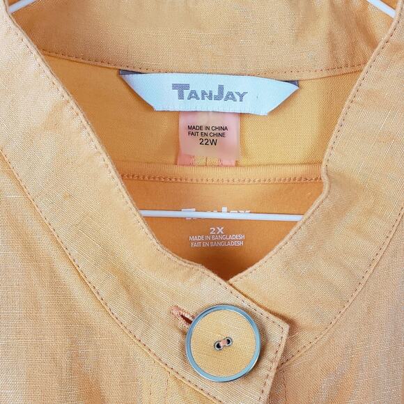 Tan Jay tangerine melon metallic linen jacket and shell 22W 2X - Picture 6 of 12